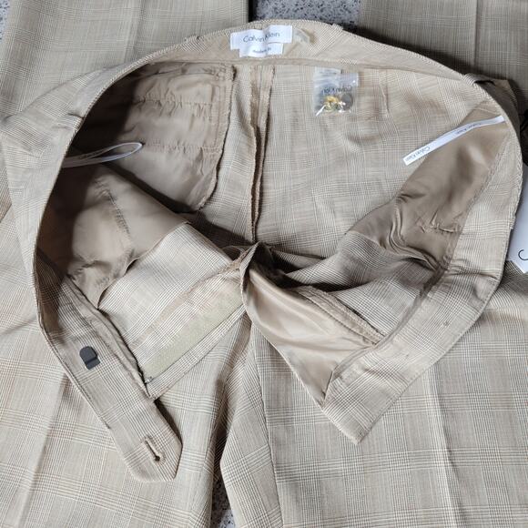 NWT Calvin Klein Suits Modern Fit Beige Plaid High Rise Straight Dress Pants✨️6 - Picture 8 of 13